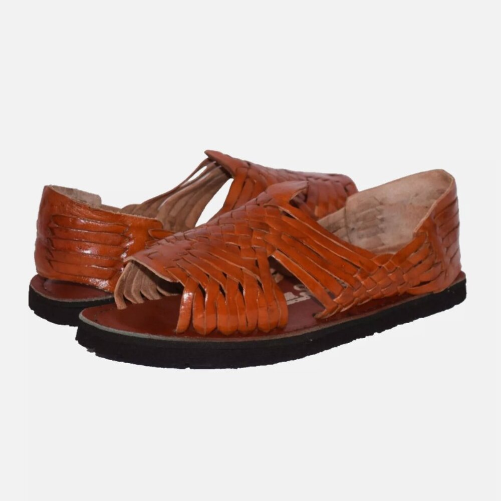 LA SIERRA Leather Orange Open Toe Braided Slingback Sandals Size US 9/Mex 26